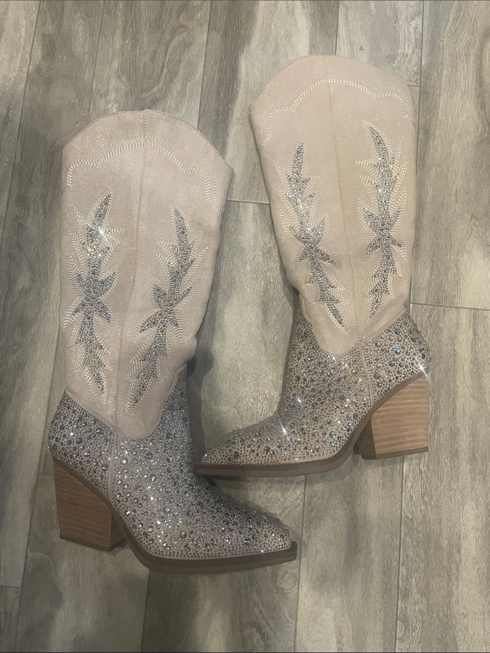 Rhinestone Suede Western Boots 6.5